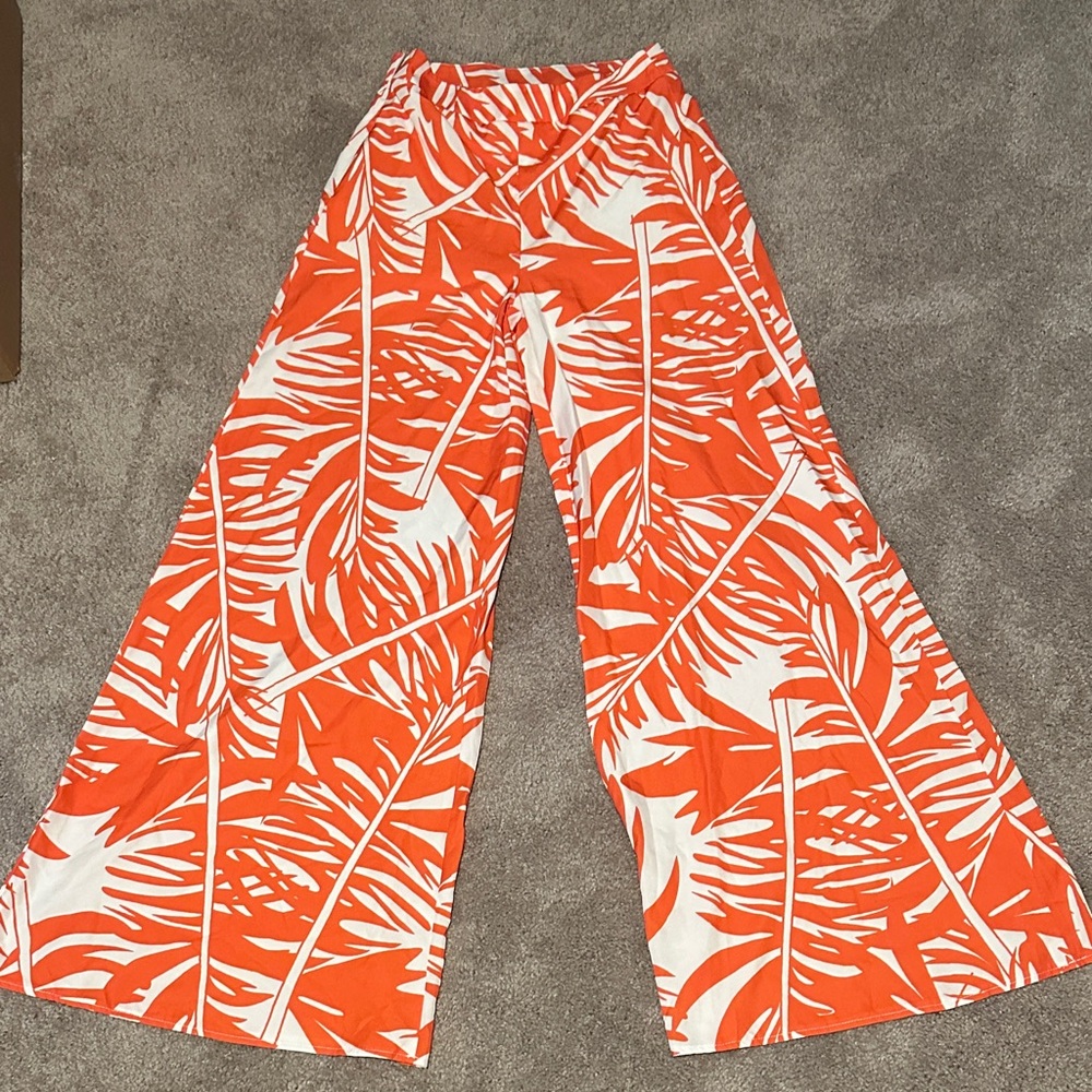 SHEIN Orange and White Wide Leg Pants